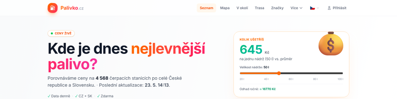 Palivko.cz — porovnání cen pohonných hmot